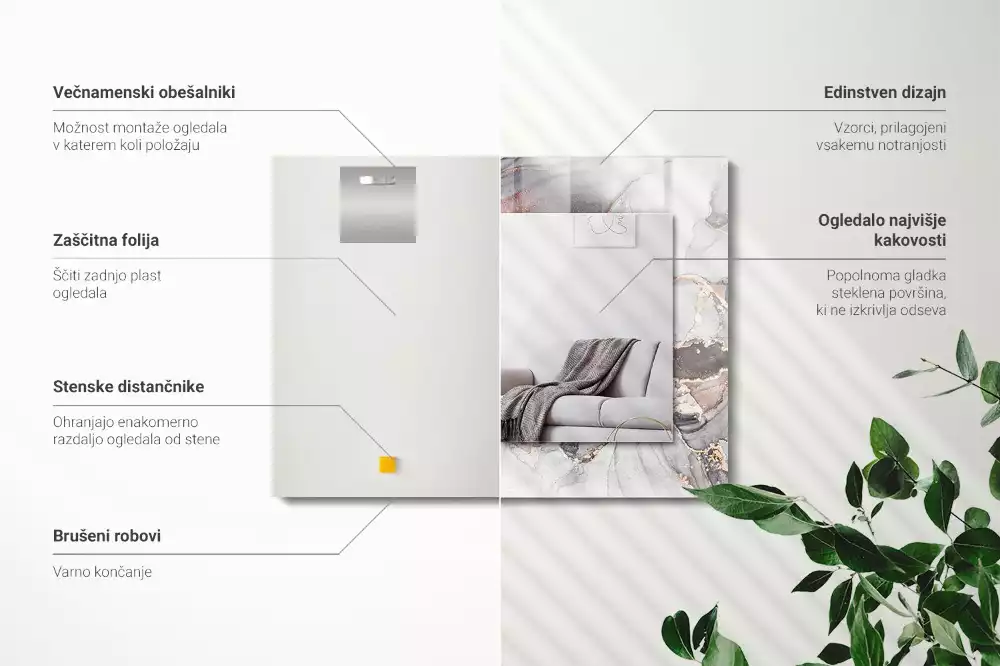 Oglindă dreptunghiulară decorativă cu design abstract din marmură
