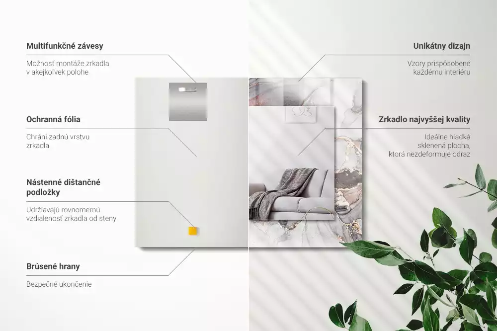 Oglindă dreptunghiulară decorativă cu design abstract din marmură
