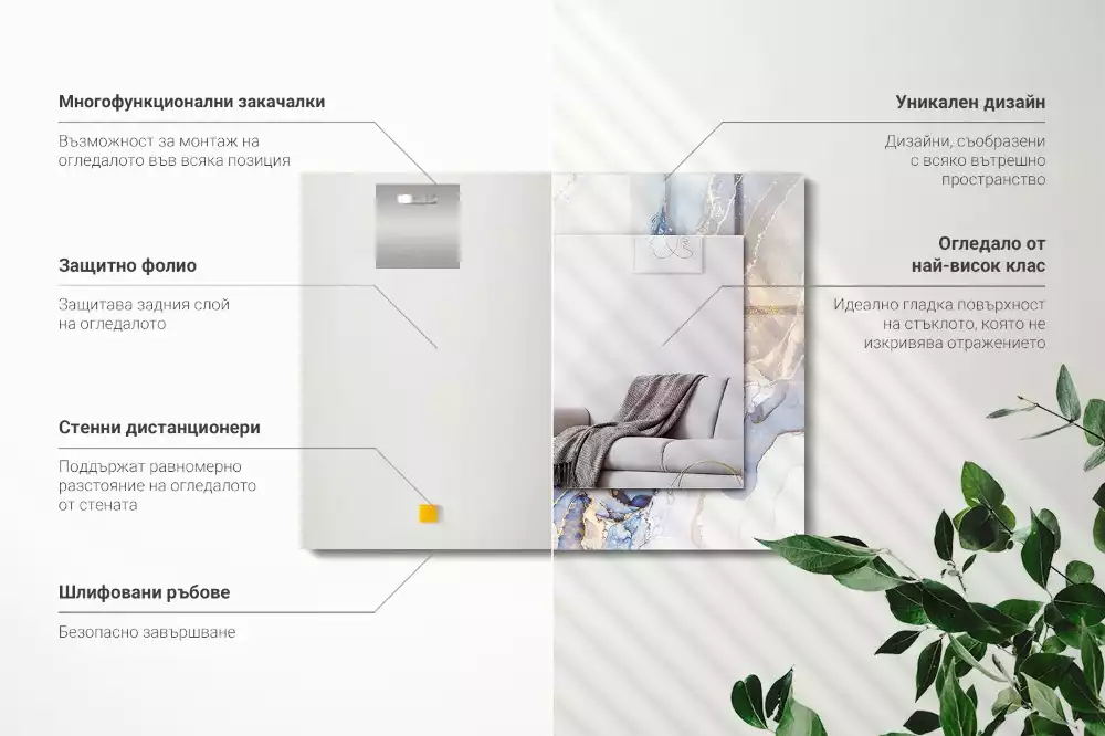 Oglindă dreptunghiulară cu imprimeu artă abstractă din marmură