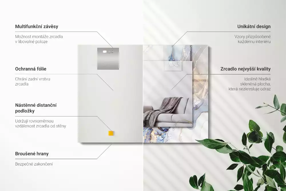 Oglindă dreptunghiulară cu imprimeu artă abstractă din marmură