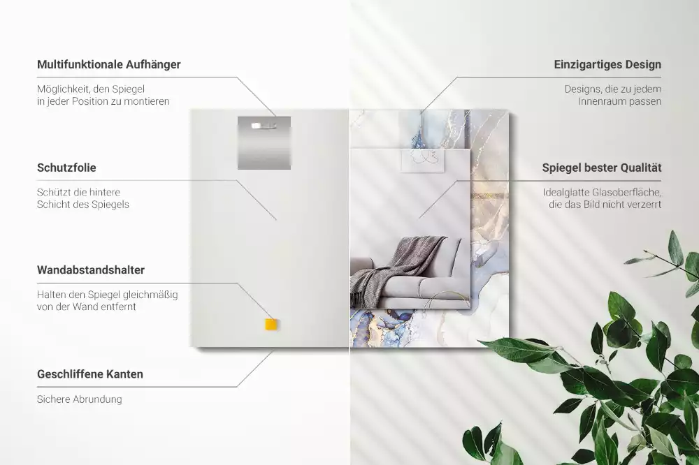 Oglindă dreptunghiulară cu imprimeu artă abstractă din marmură