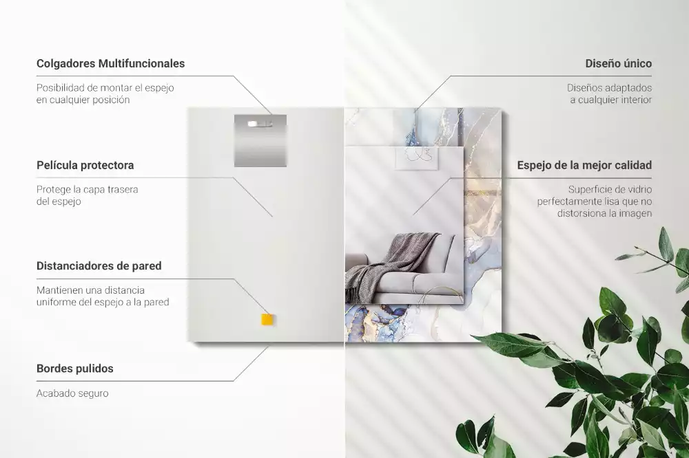Oglindă dreptunghiulară cu imprimeu artă abstractă din marmură