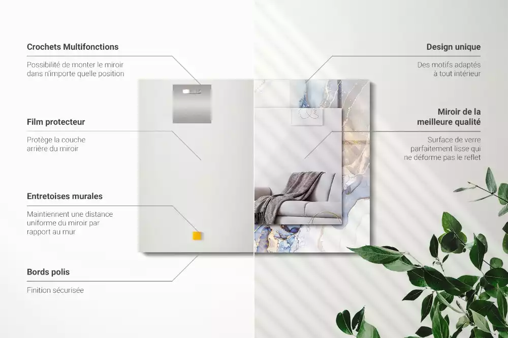Oglindă dreptunghiulară cu imprimeu artă abstractă din marmură