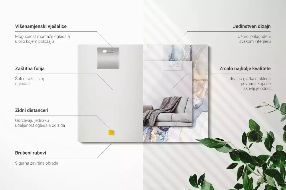 Oglindă dreptunghiulară cu imprimeu artă abstractă din marmură