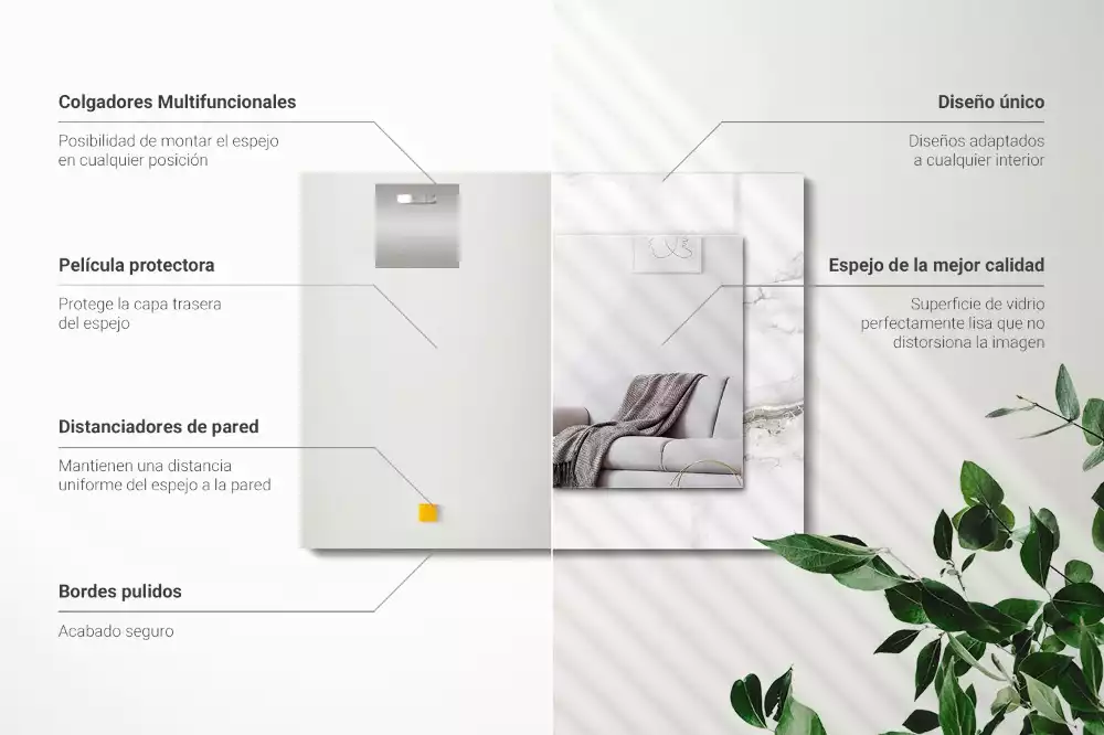 Oglindă dreptunghiulară cu ramă cu imprimeu de marmură albă