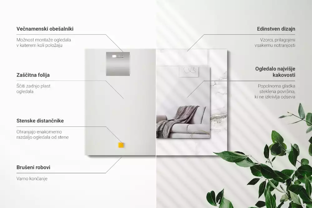 Oglindă dreptunghiulară cu ramă cu imprimeu de marmură albă
