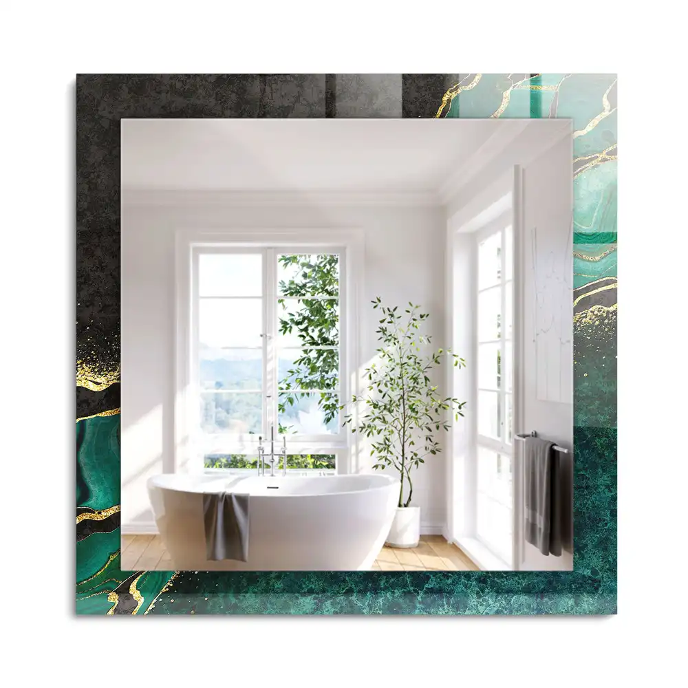 Oglindă dreptunghiulară cu model decorativ abstract verde