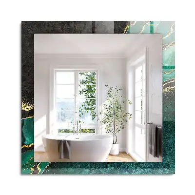 Oglindă dreptunghiulară cu model decorativ abstract verde