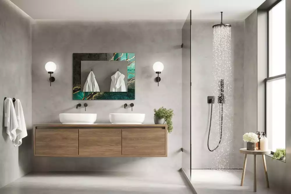 Oglindă dreptunghiulară cu model decorativ abstract verde