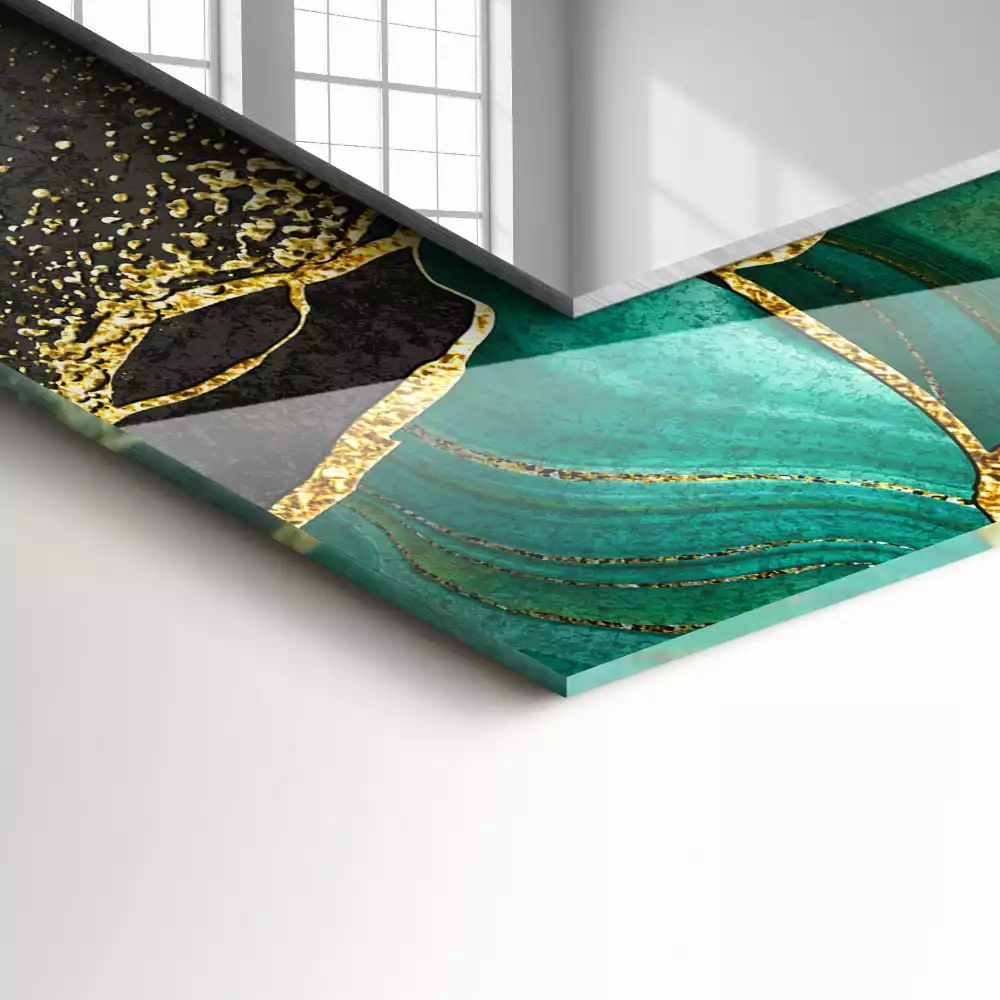 Oglindă dreptunghiulară cu model decorativ abstract verde