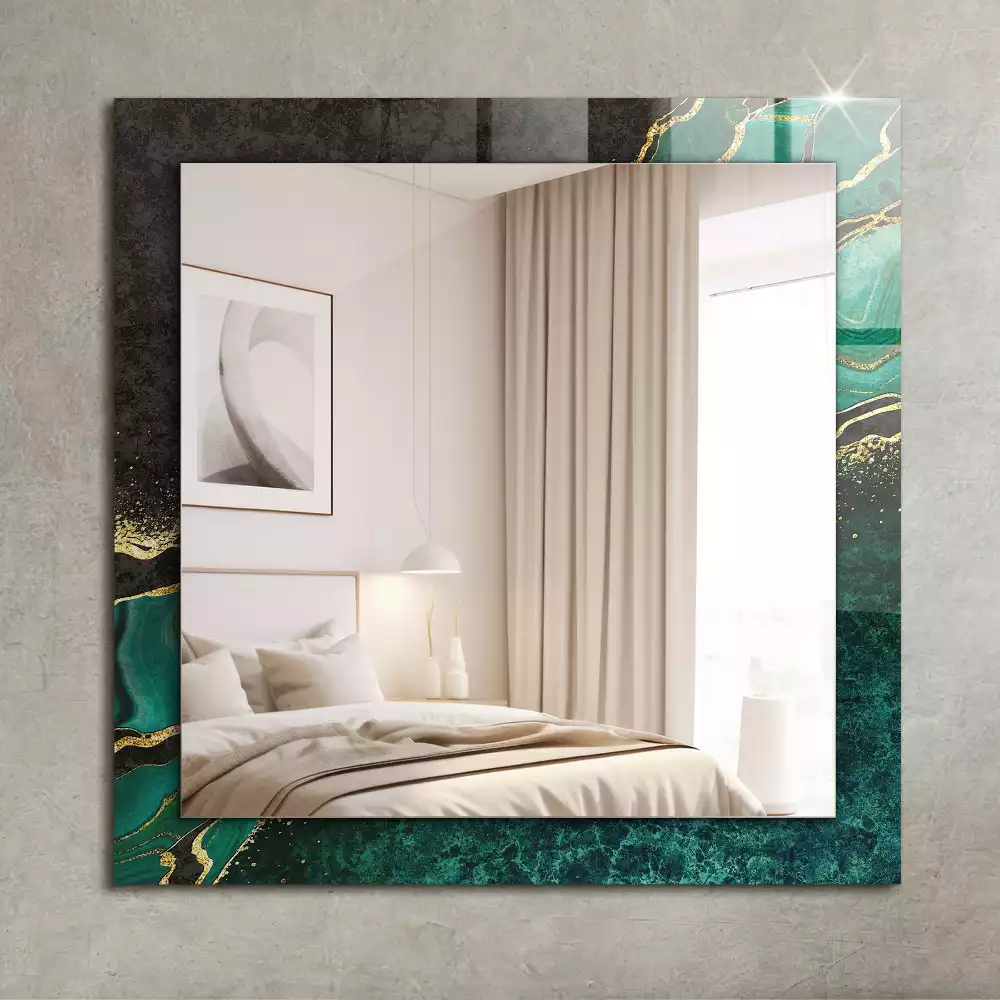 Oglindă dreptunghiulară cu model decorativ abstract verde
