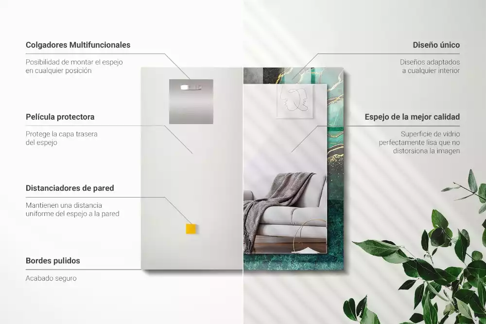 Oglindă dreptunghiulară cu model decorativ abstract verde