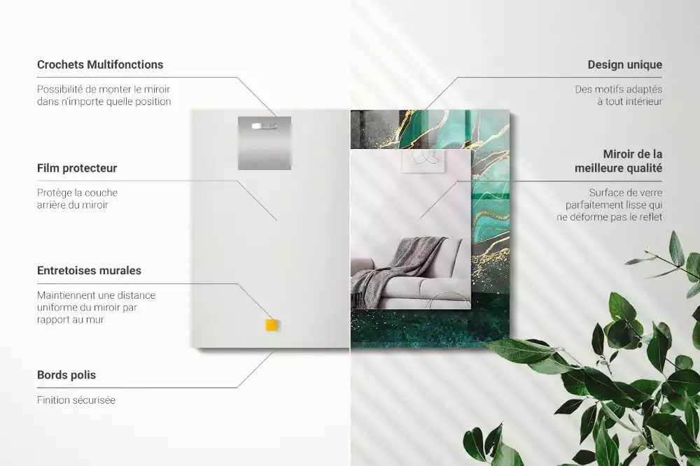 Oglindă dreptunghiulară cu model decorativ abstract verde