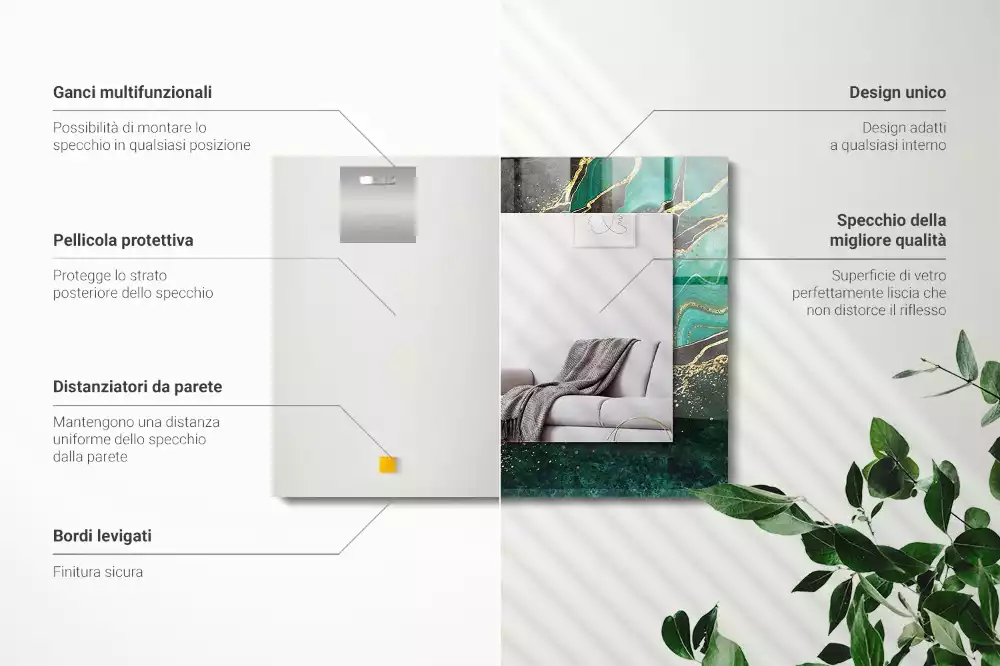 Oglindă dreptunghiulară cu model decorativ abstract verde