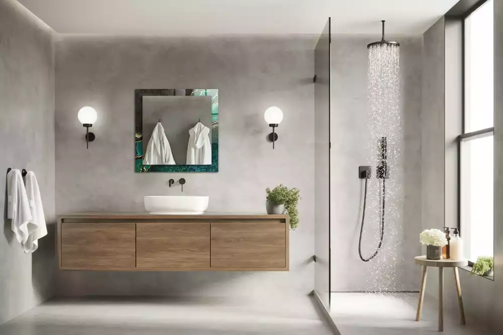 Oglindă dreptunghiulară cu model decorativ abstract verde