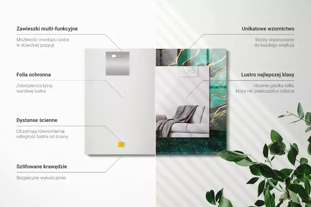 Oglindă dreptunghiulară cu model decorativ abstract verde