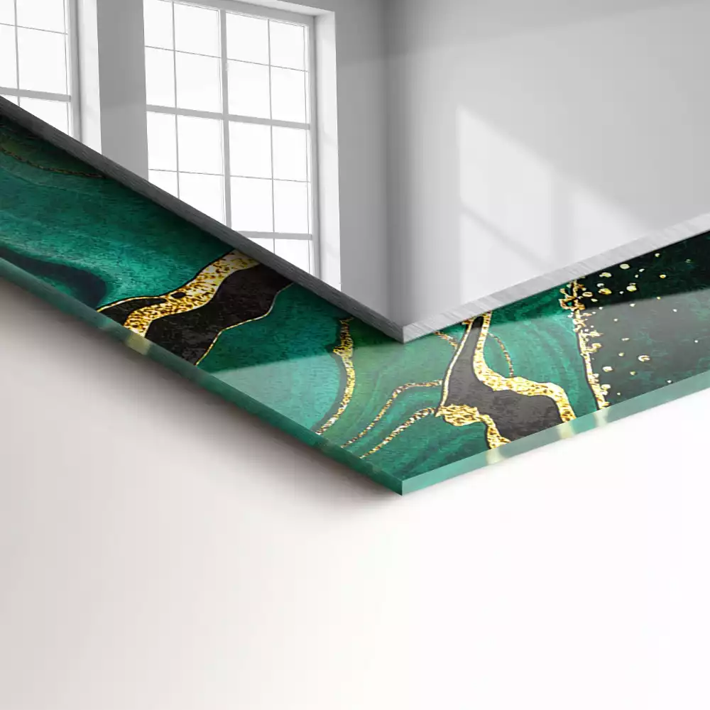 Oglindă dreptunghiulară cu model decorativ abstract verde