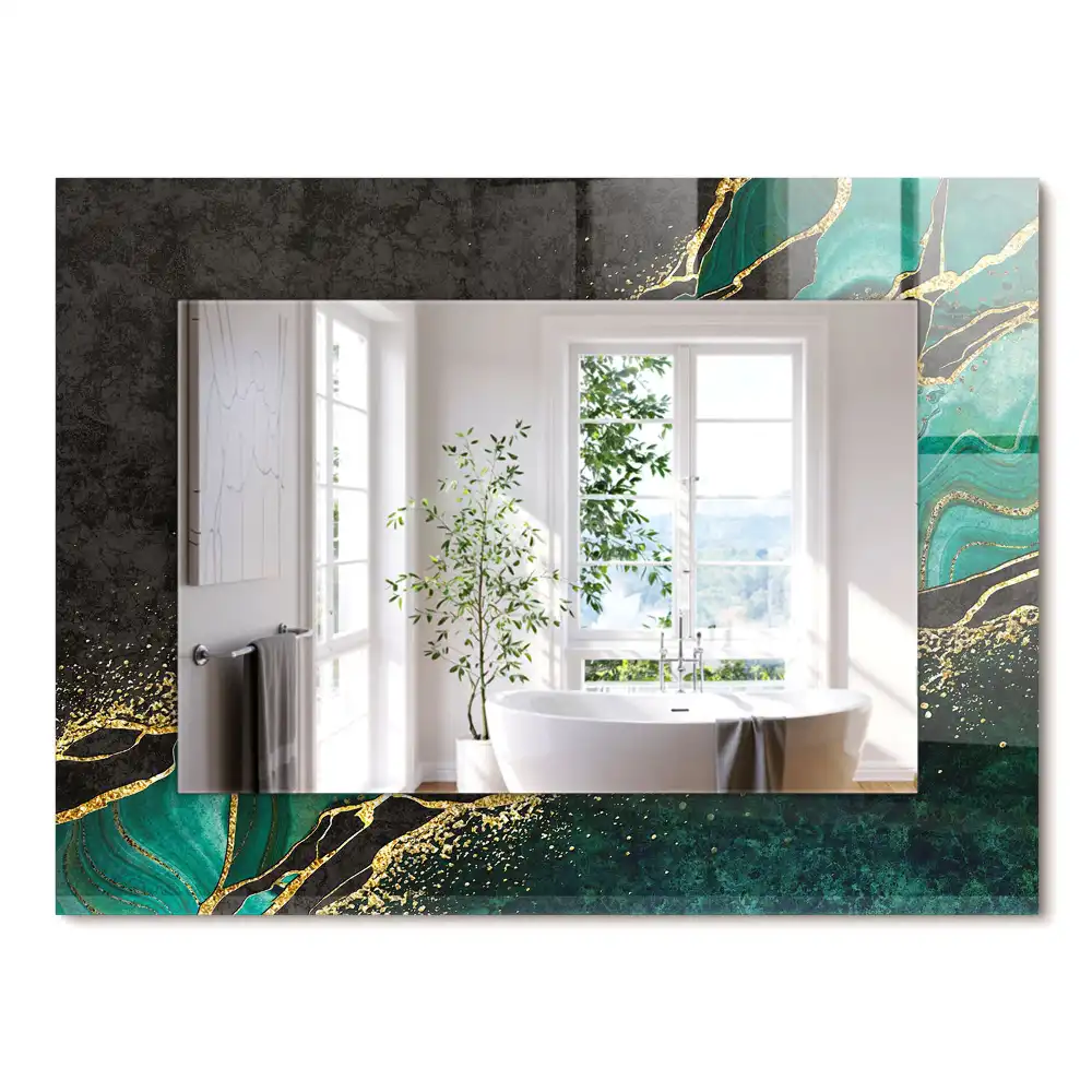Oglindă dreptunghiulară cu model decorativ abstract verde