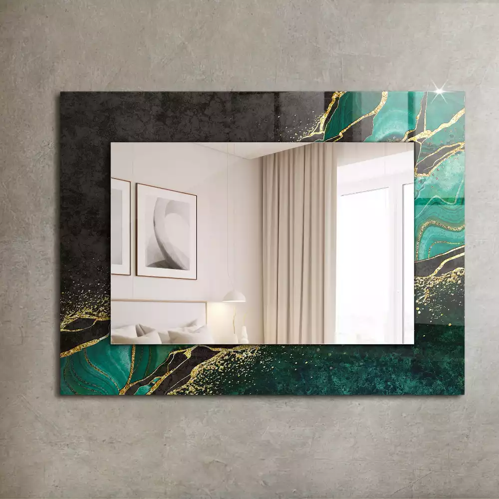Oglindă dreptunghiulară cu model decorativ abstract verde