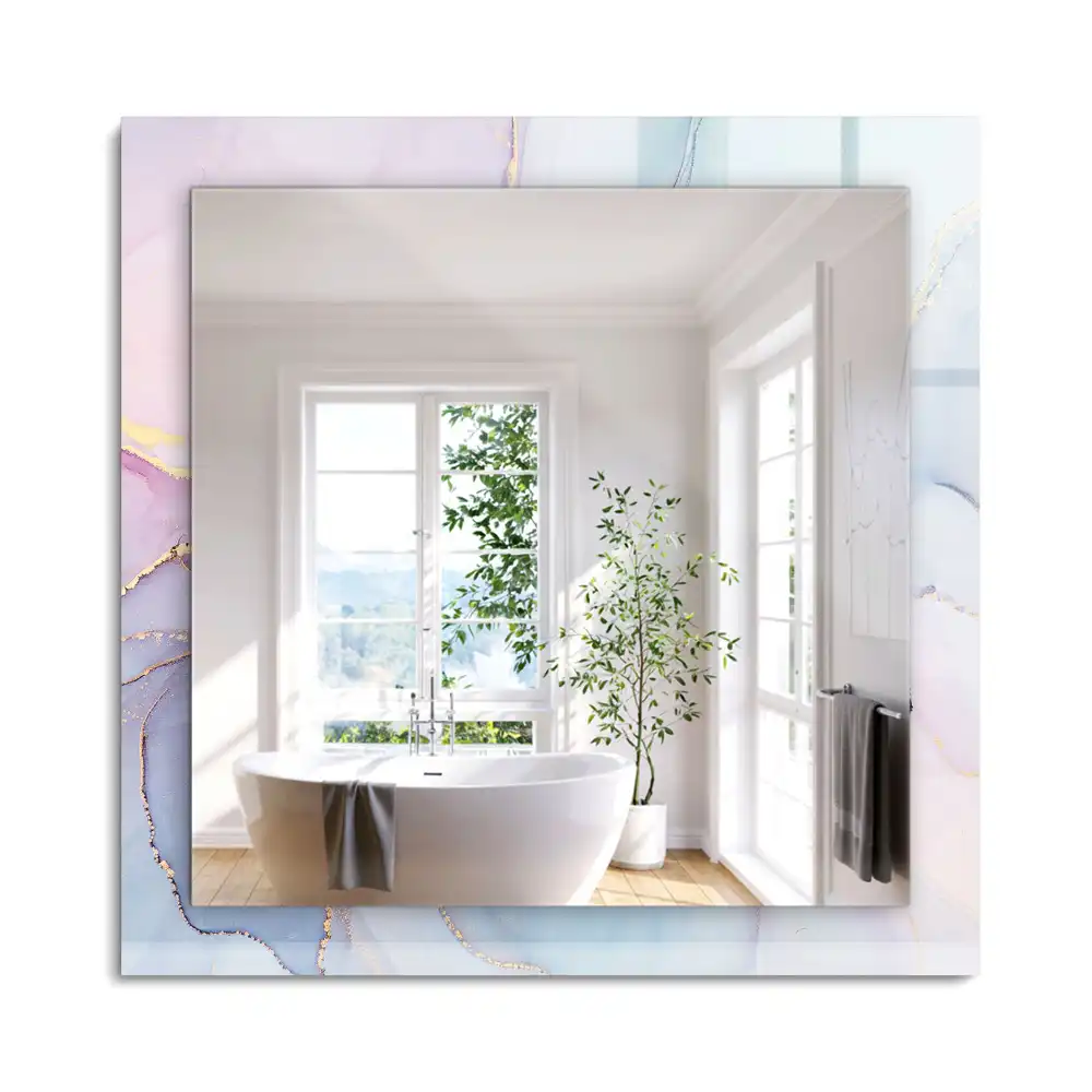 Oglindă decorativă de perete dreptunghiulară cu imprimeu abstract tip acuarelă