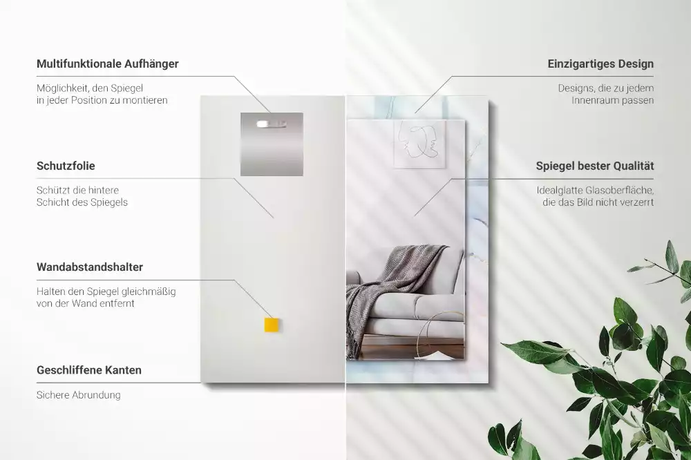 Oglindă decorativă de perete dreptunghiulară cu imprimeu abstract tip acuarelă