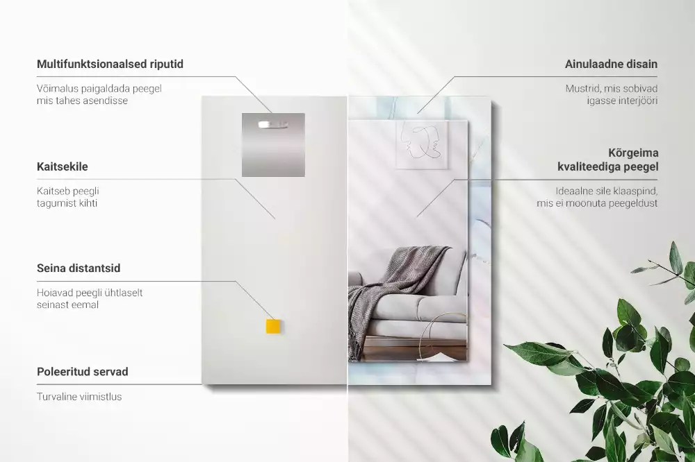 Oglindă decorativă de perete dreptunghiulară cu imprimeu abstract tip acuarelă
