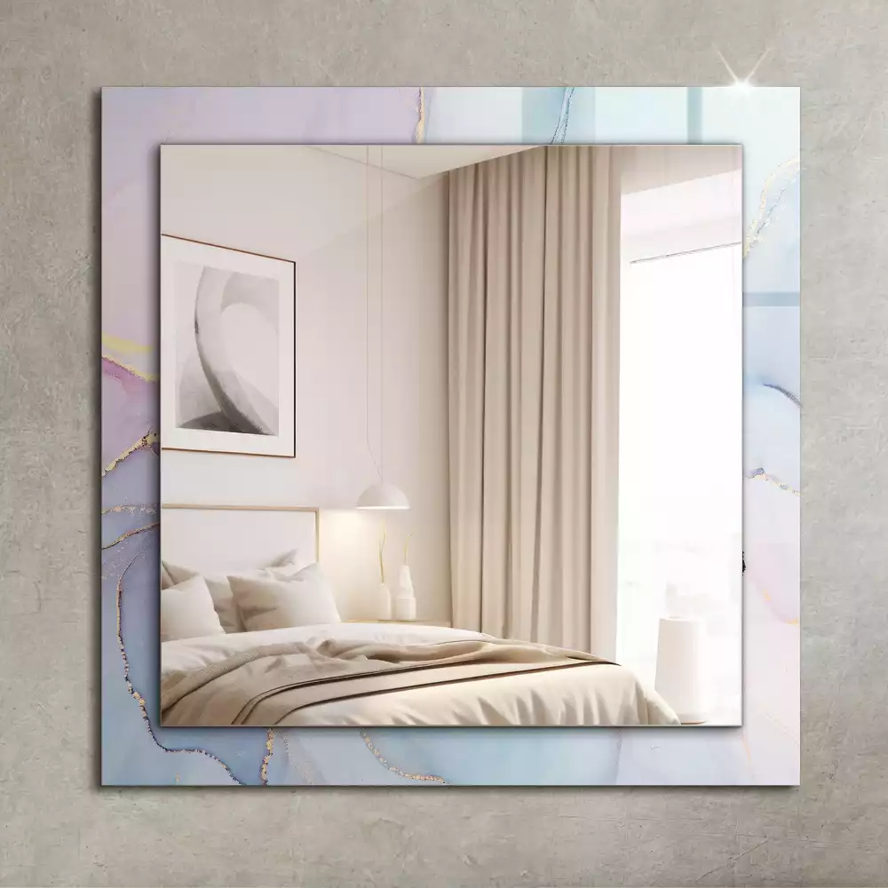 Oglindă decorativă de perete dreptunghiulară cu imprimeu abstract tip acuarelă
