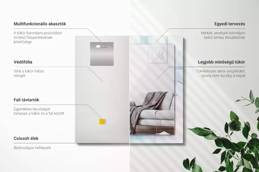 Oglindă decorativă de perete dreptunghiulară cu imprimeu abstract tip acuarelă