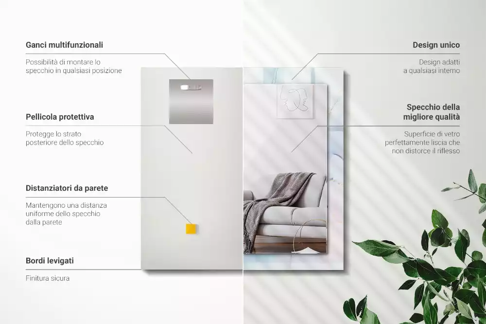 Oglindă decorativă de perete dreptunghiulară cu imprimeu abstract tip acuarelă