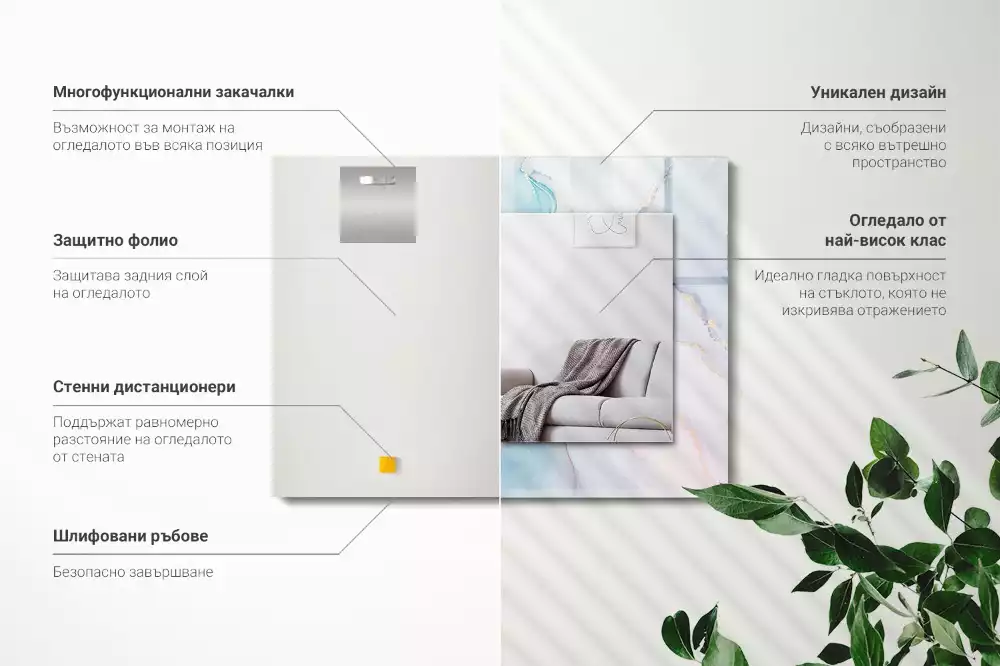 Oglindă decorativă de perete dreptunghiulară cu imprimeu abstract tip acuarelă