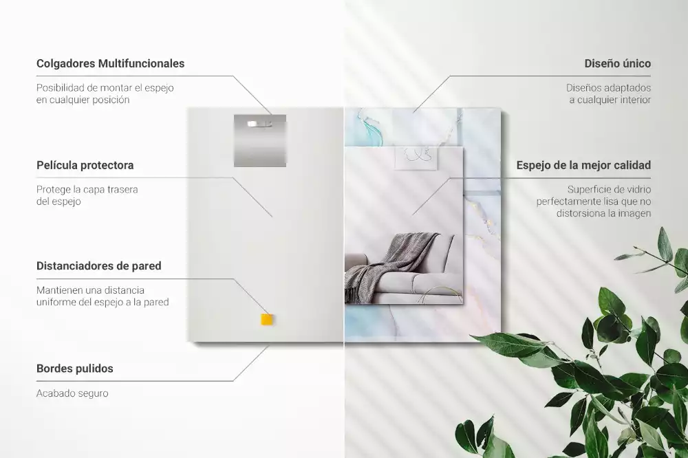 Oglindă decorativă de perete dreptunghiulară cu imprimeu abstract tip acuarelă