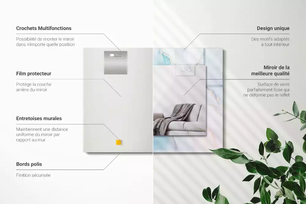 Oglindă decorativă de perete dreptunghiulară cu imprimeu abstract tip acuarelă