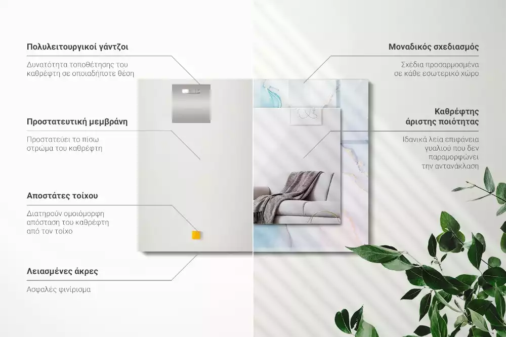 Oglindă decorativă de perete dreptunghiulară cu imprimeu abstract tip acuarelă