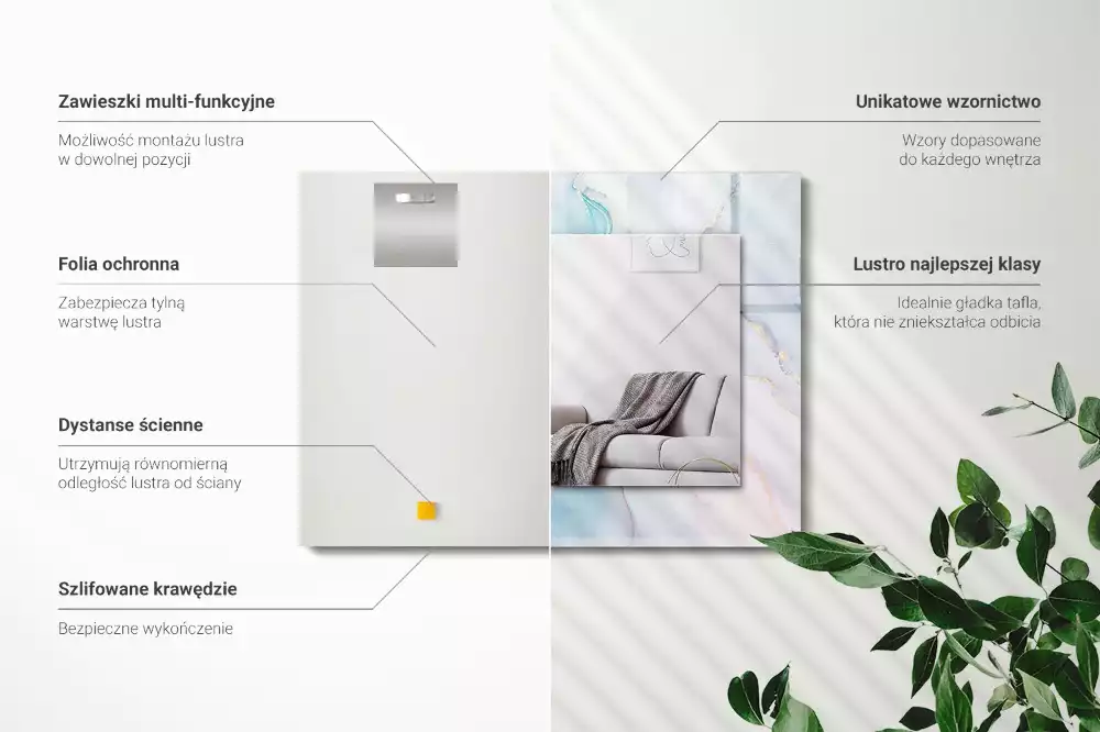 Oglindă decorativă de perete dreptunghiulară cu imprimeu abstract tip acuarelă