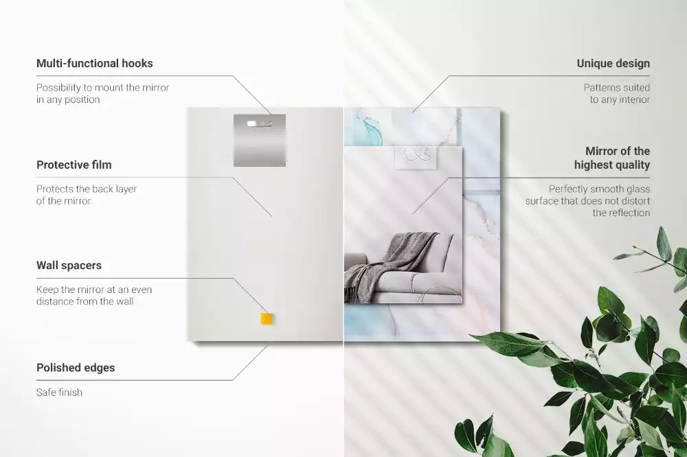 Oglindă decorativă de perete dreptunghiulară cu imprimeu abstract tip acuarelă