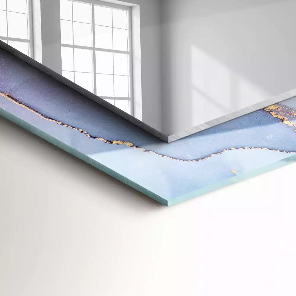 Oglindă decorativă de perete dreptunghiulară cu imprimeu abstract tip acuarelă