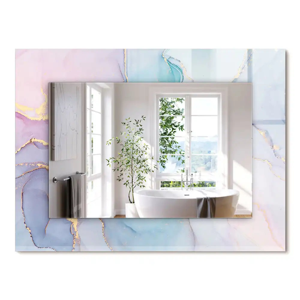 Oglindă decorativă de perete dreptunghiulară cu imprimeu abstract tip acuarelă