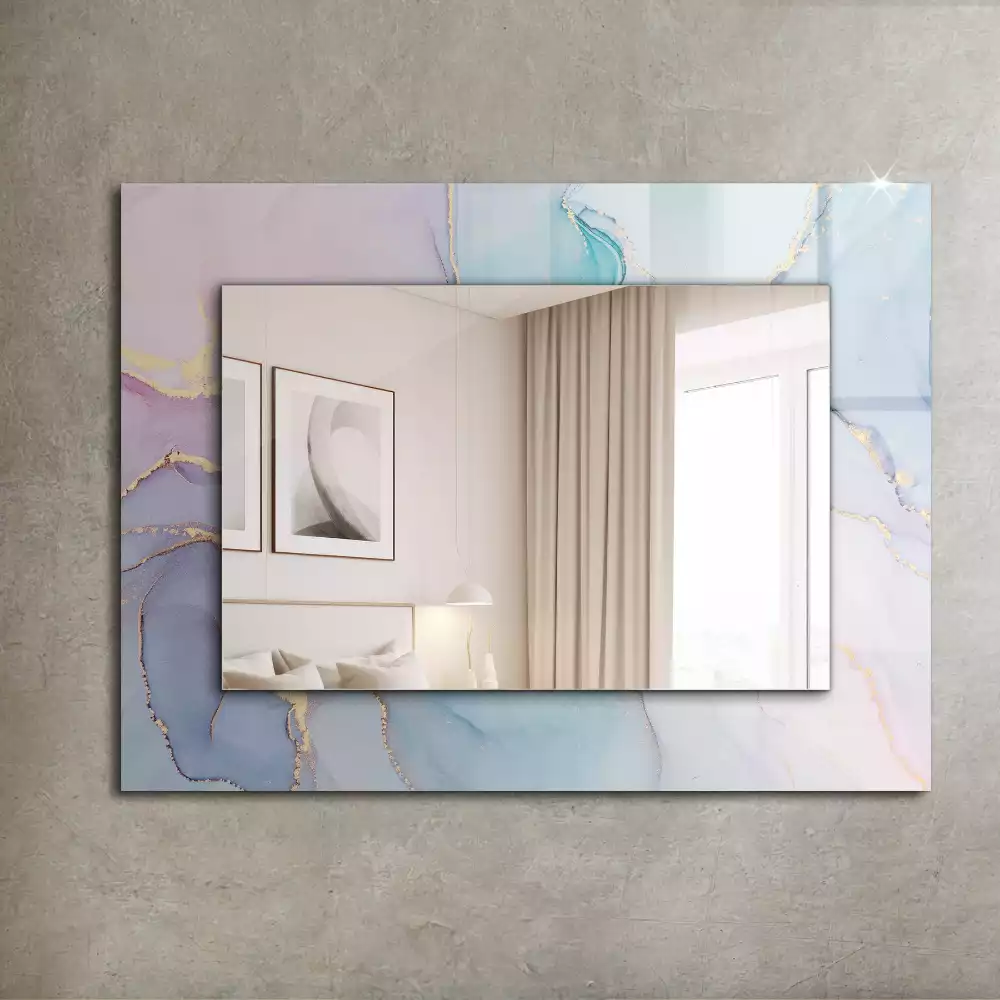 Oglindă decorativă de perete dreptunghiulară cu imprimeu abstract tip acuarelă