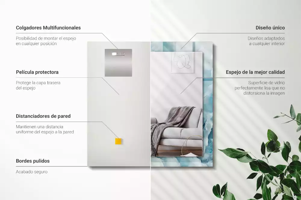 Oglindă dreptunghiulară cu imprimeu textură de marmură albastră