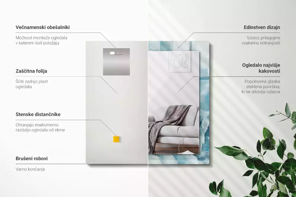 Oglindă dreptunghiulară cu imprimeu textură de marmură albastră