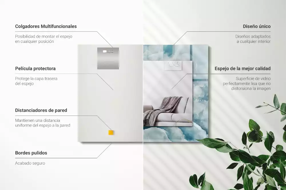 Oglindă dreptunghiulară cu imprimeu textură de marmură albastră