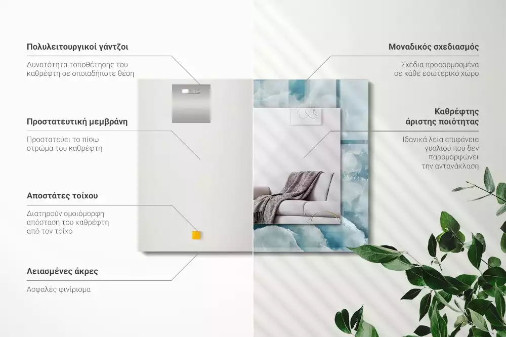 Oglindă dreptunghiulară cu imprimeu textură de marmură albastră