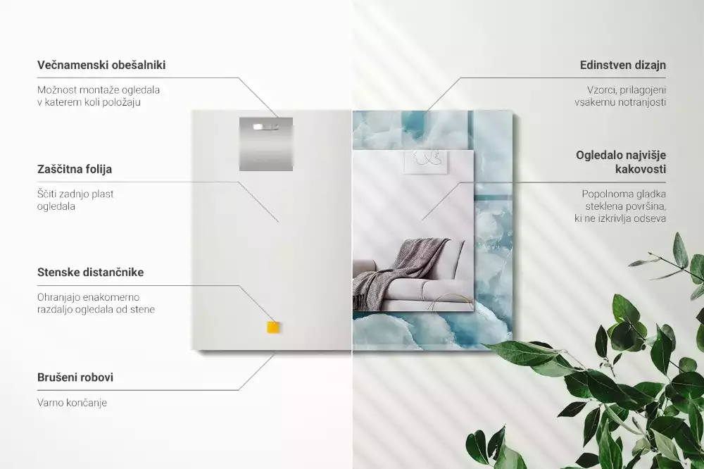 Oglindă dreptunghiulară cu imprimeu textură de marmură albastră