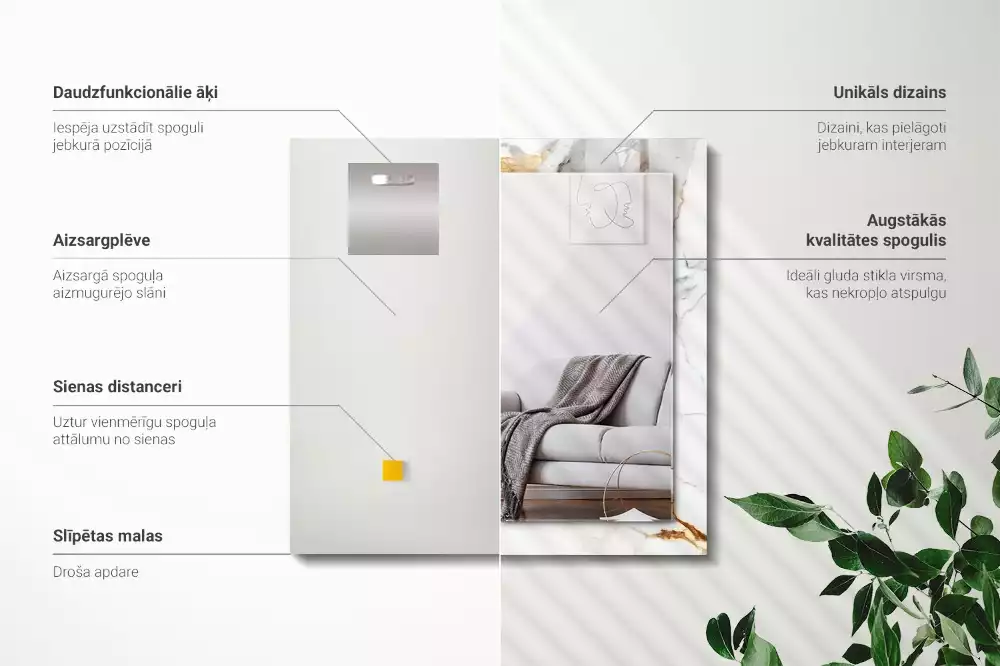 Oglindă dreptunghiulară cu ramă cu imprimeu de marmură