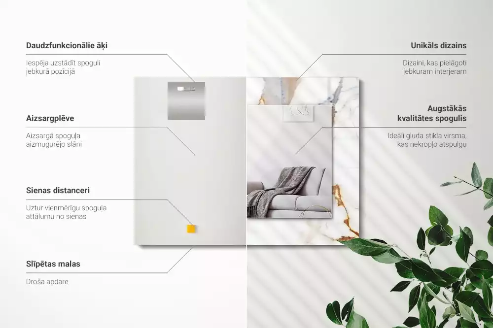Oglindă dreptunghiulară cu ramă cu imprimeu de marmură