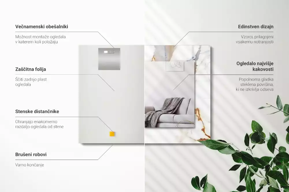 Oglindă dreptunghiulară cu ramă cu imprimeu de marmură