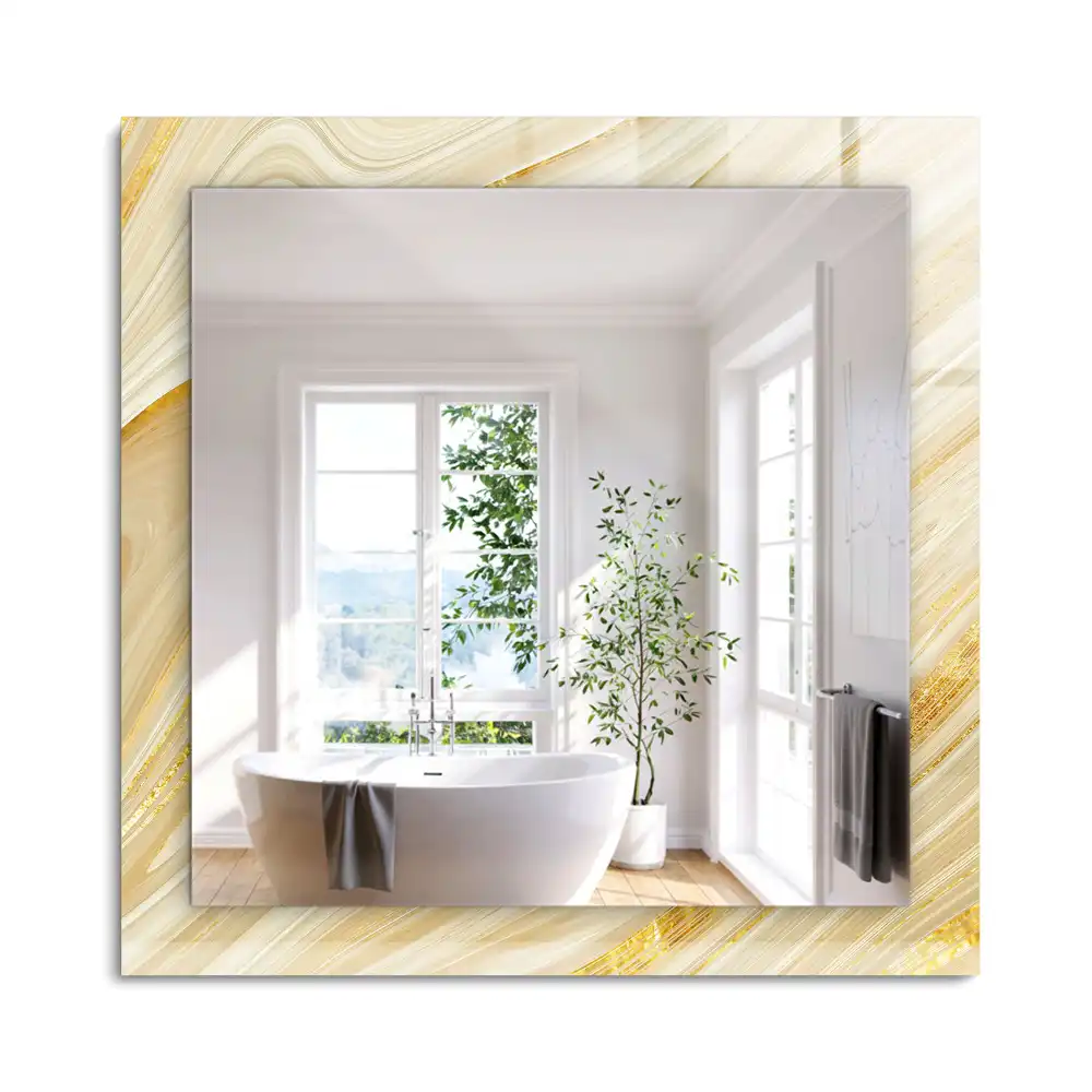 Oglindă dreptunghiulară cu decor cu linii abstracte galbene