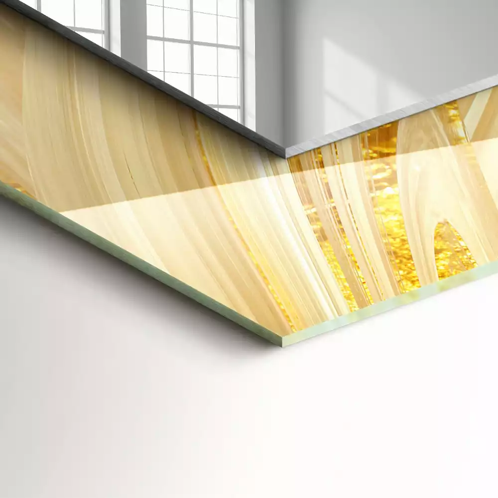 Oglindă dreptunghiulară cu decor cu linii abstracte galbene