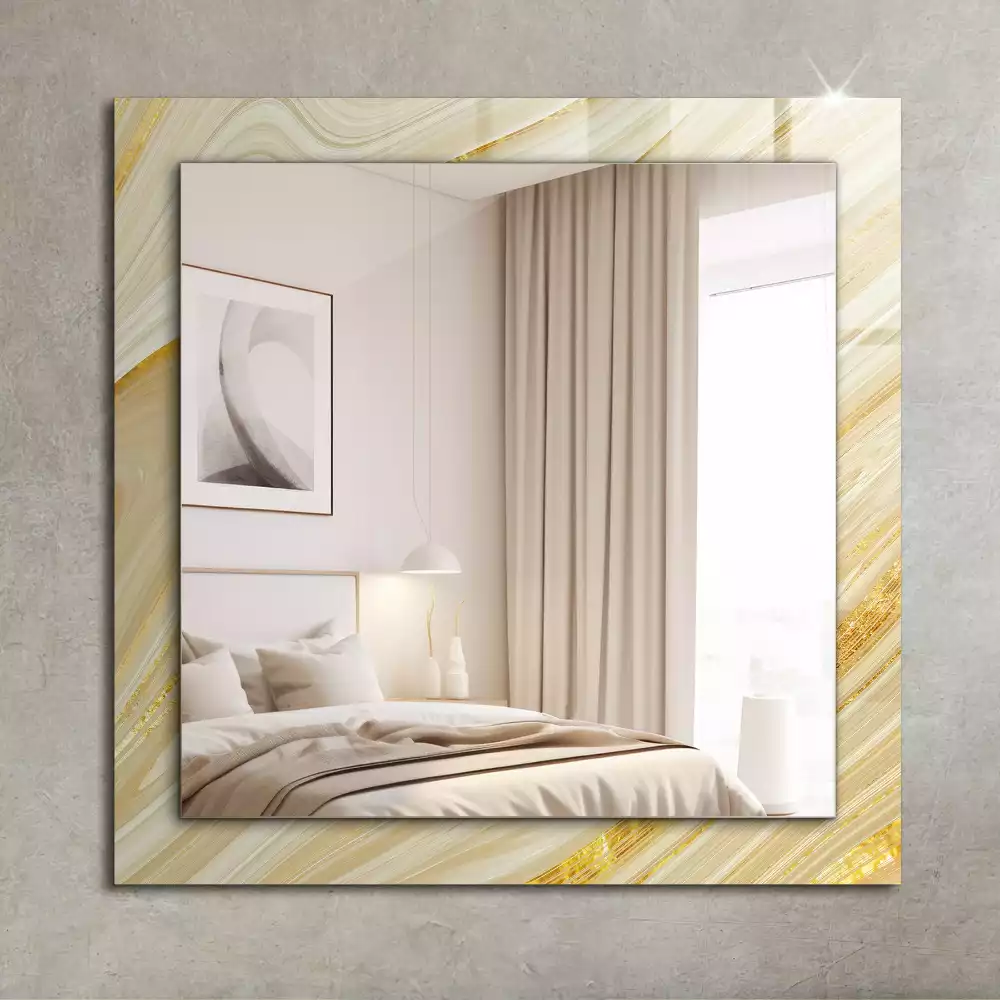 Oglindă dreptunghiulară cu decor cu linii abstracte galbene
