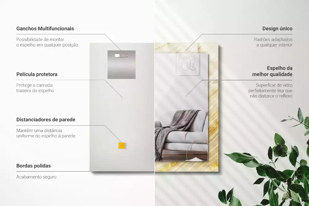 Oglindă dreptunghiulară cu decor cu linii abstracte galbene
